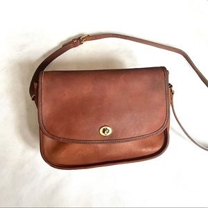 Vintage Coach Turnlock Crossbody Purse - cognac oil-tanned saddle leather